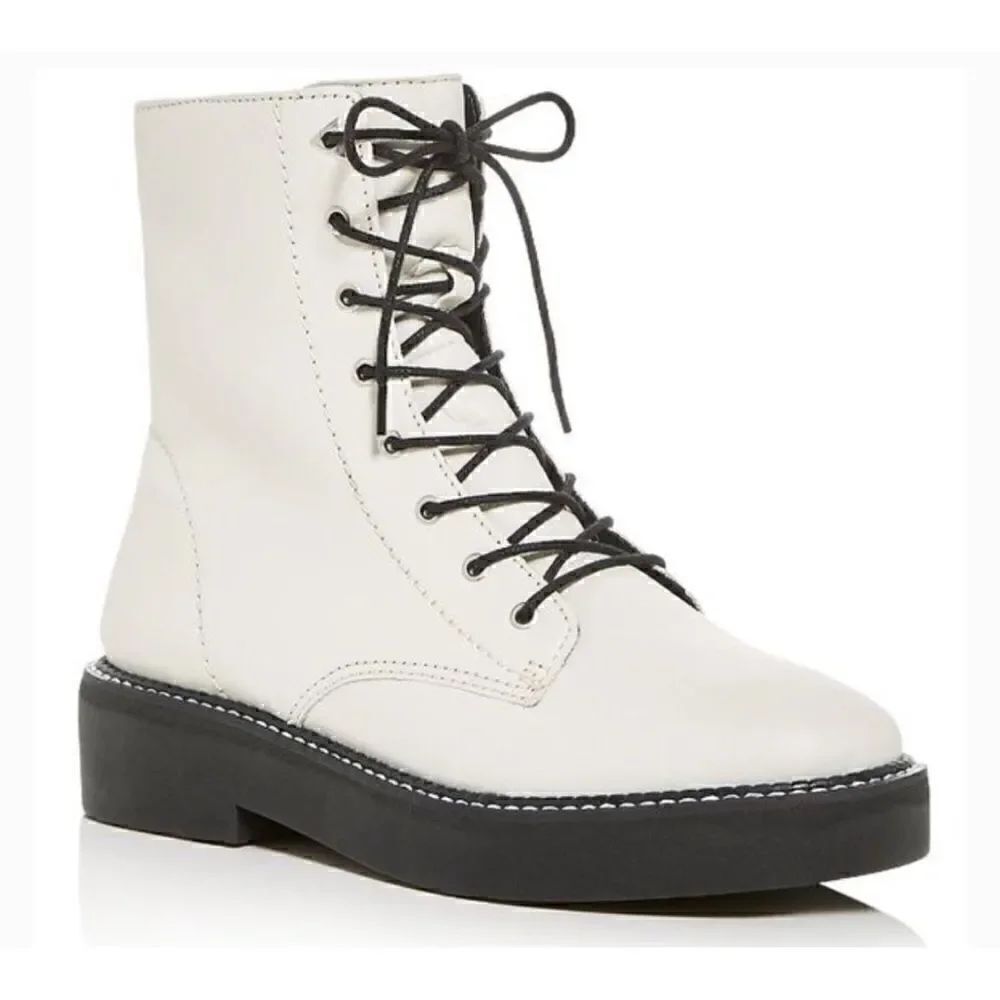 Schutz Womens Mckenzie
White Leather Ankle
Moto Combat Boots Shoes Size 7